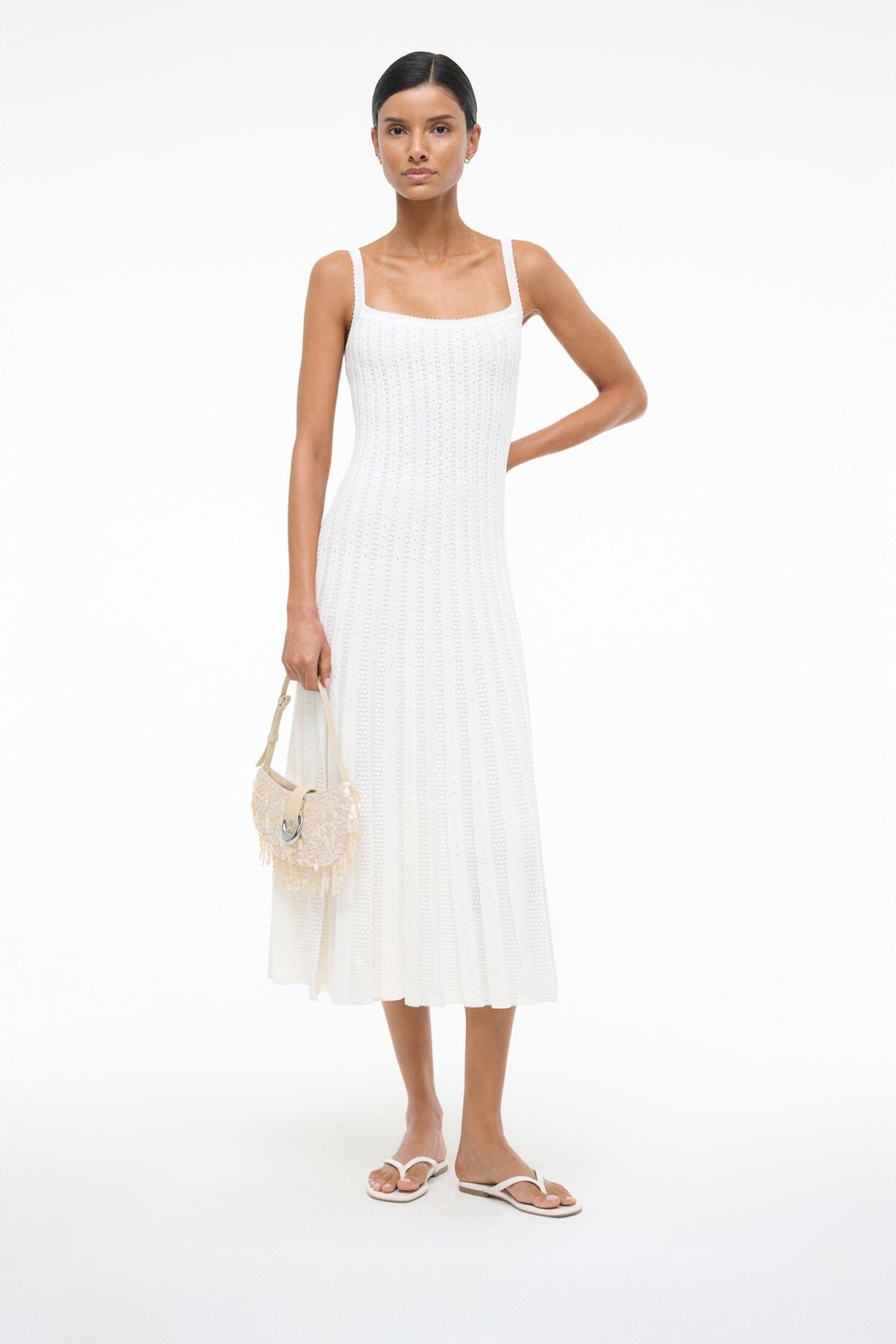 STAUD | Freja Paper White Leather Flip Flop Sandals