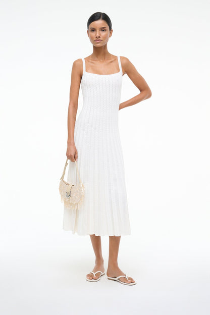 STAUD | Freja Paper White Leather Flip Flop Sandals