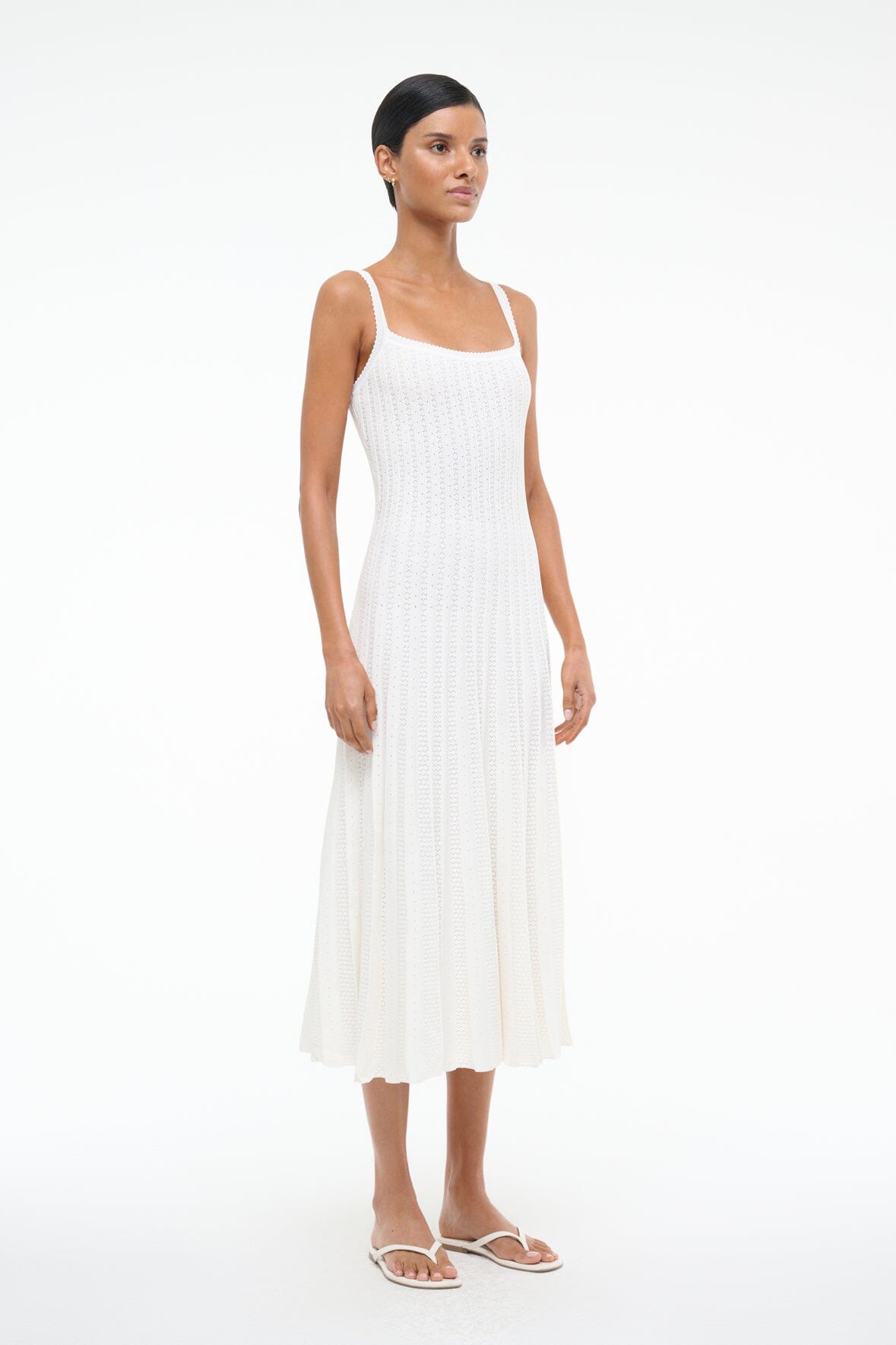 STAUD | Freja Paper White Leather Flip Flop Sandals