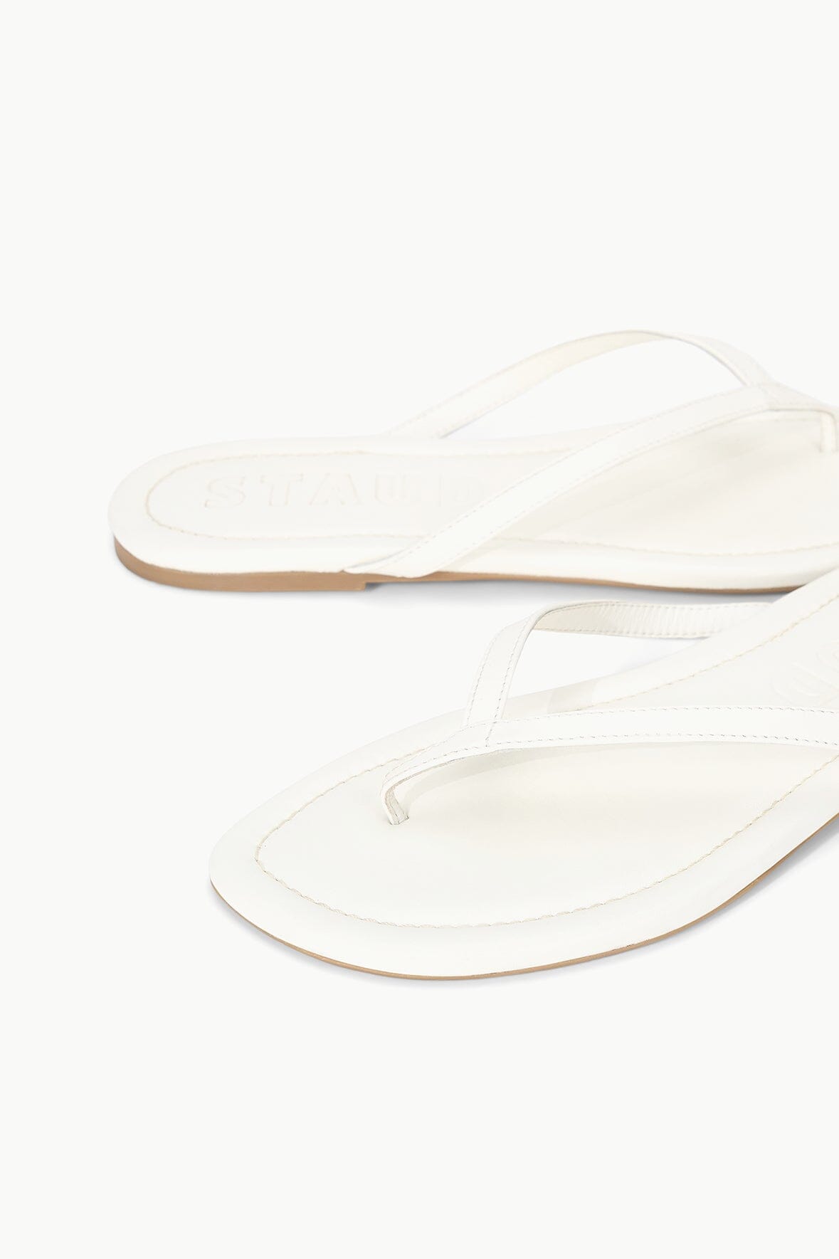 STAUD | Freja Paper White Leather Flip Flop Sandals