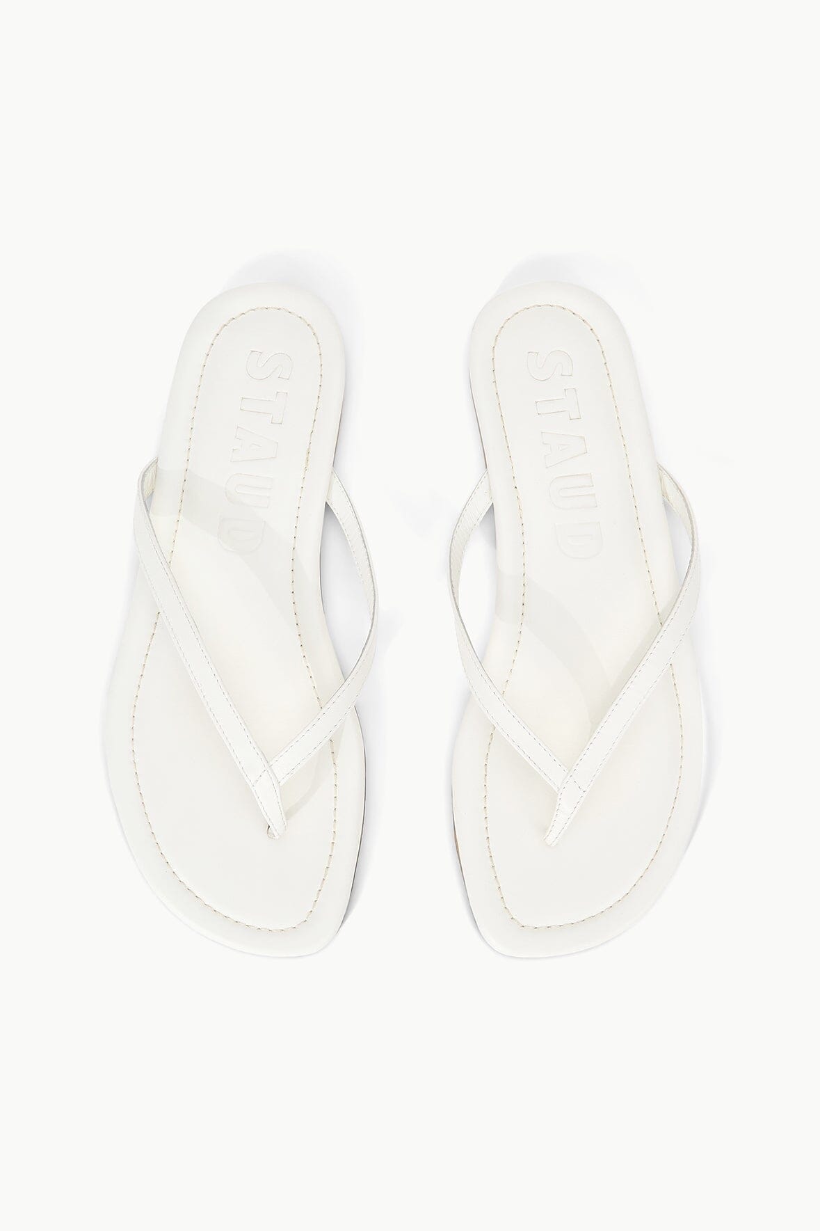 STAUD | Freja Paper White Leather Flip Flop Sandals