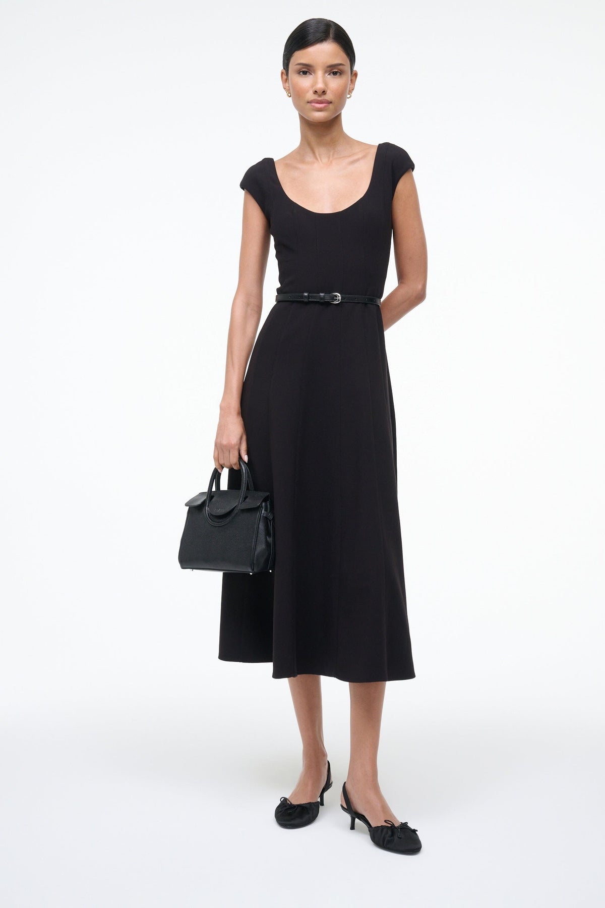 STAUD | Alba Ballet Slingback Black Satin