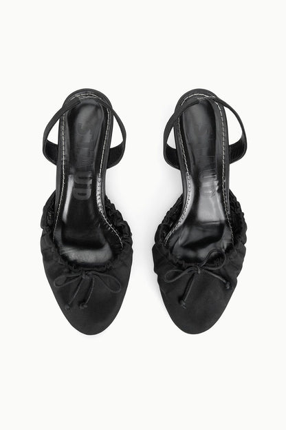 STAUD | Alba Ballet Slingback Black Satin