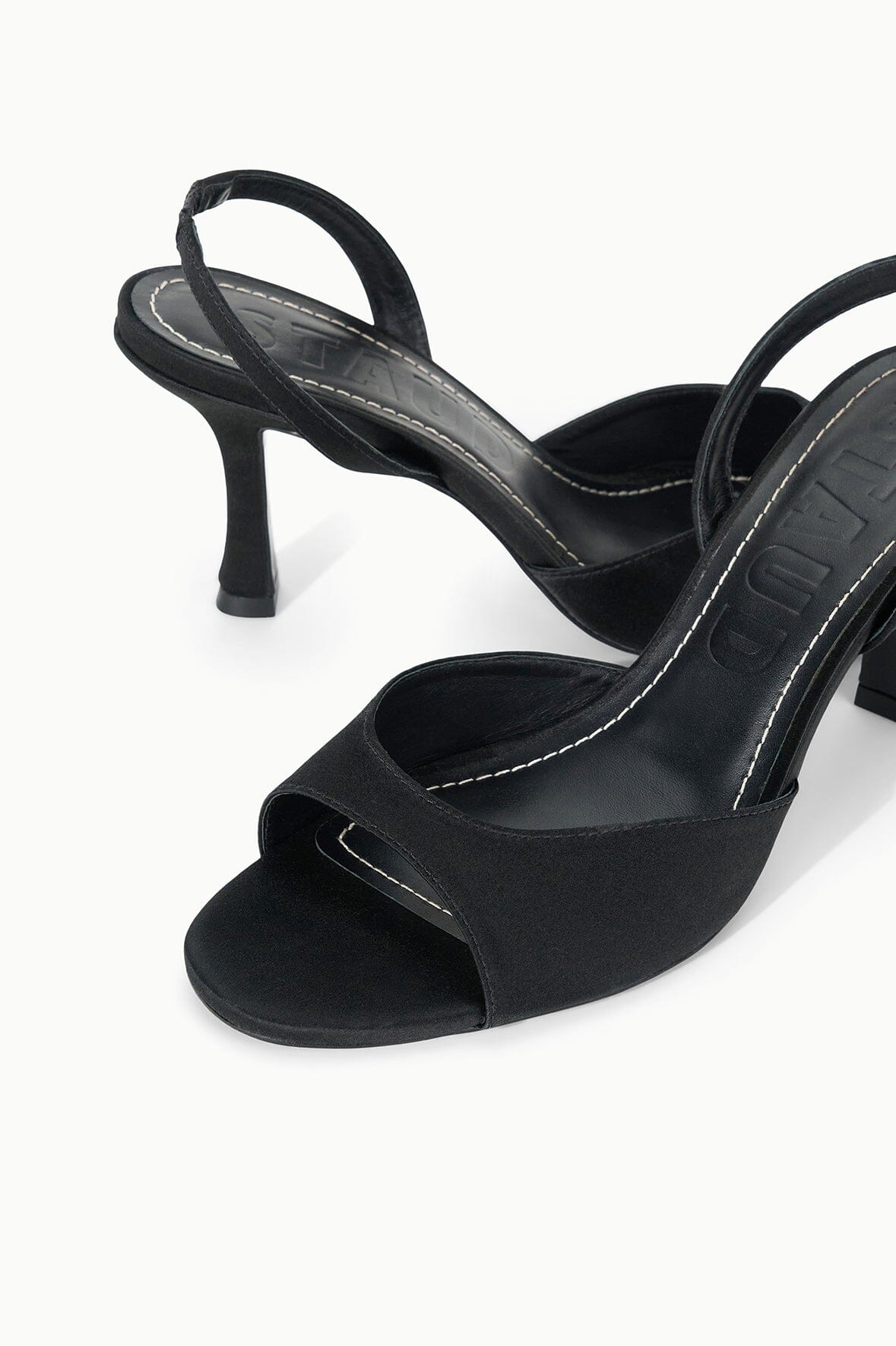 STAUD | Brigitte Heel Black Satin 2