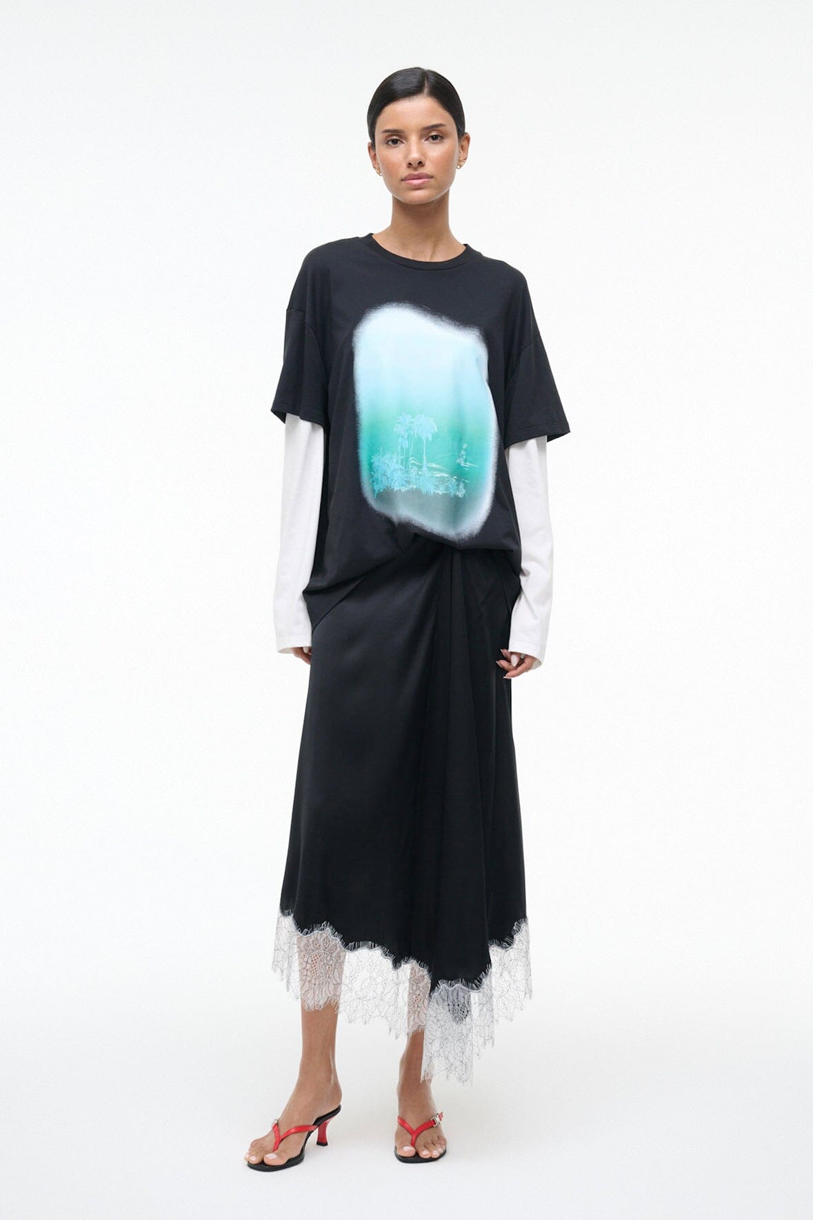 STAUD | Sonoma Silk Skirt Black