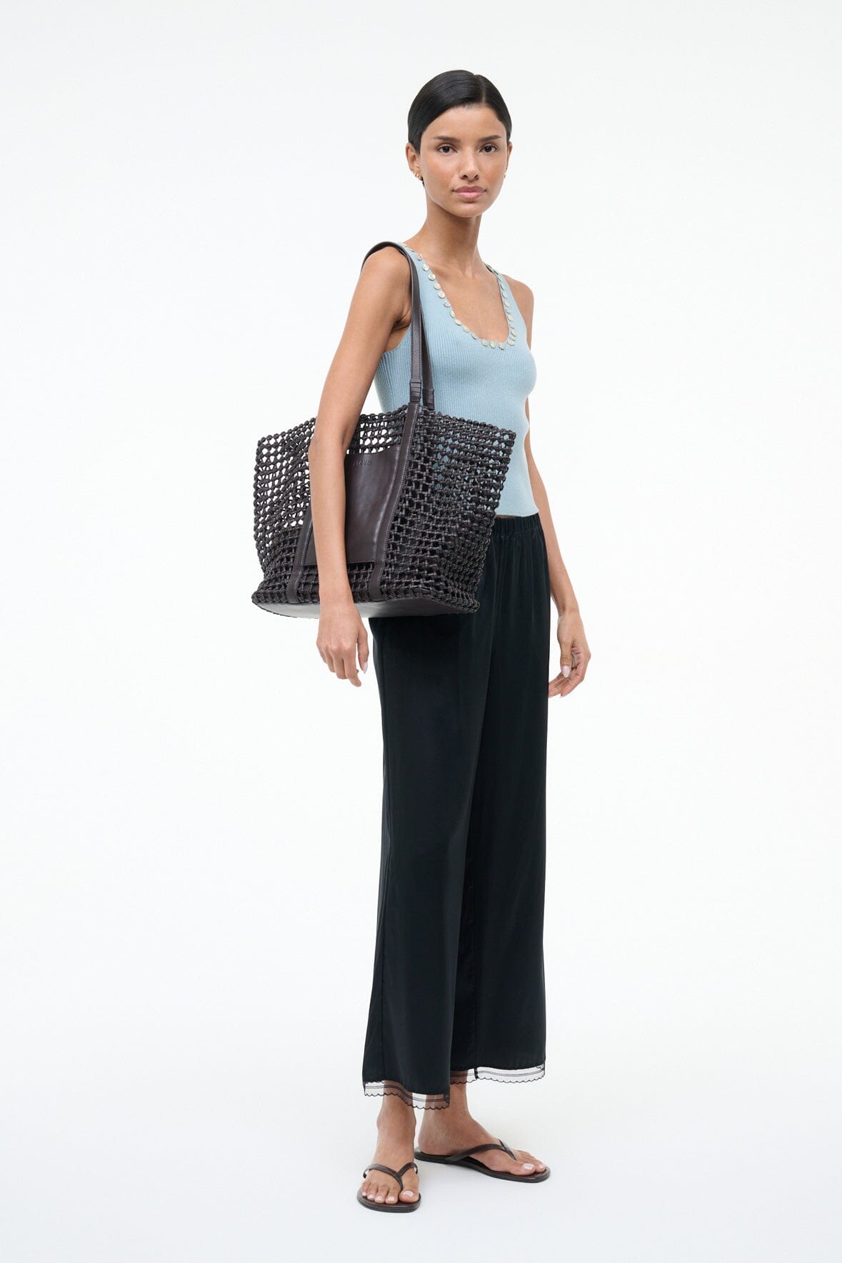 STAUD | Getaway Hand-Knotted Tote Bag Espresso