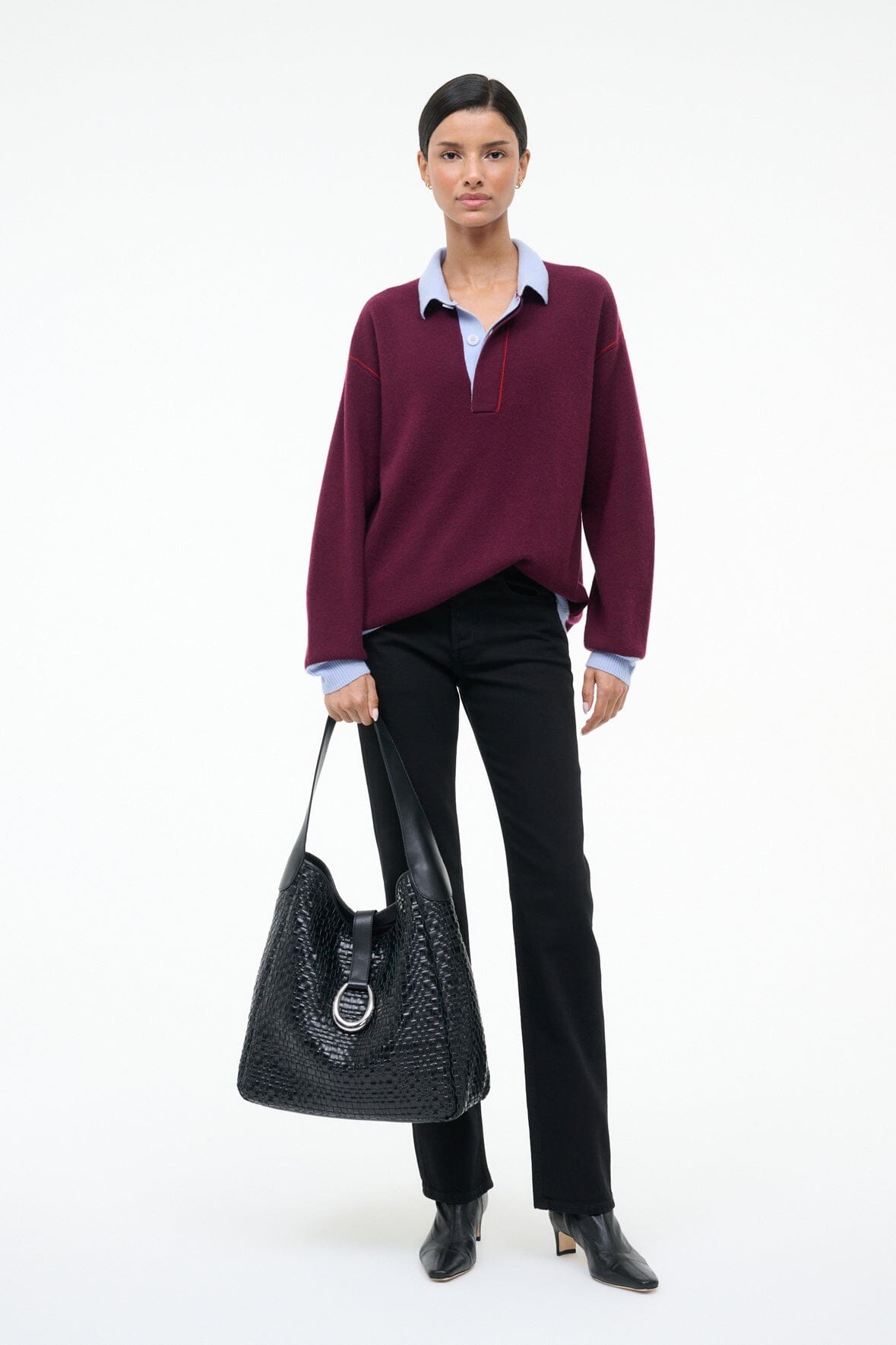 STAUD | Maya Hobo Bag Black Woven