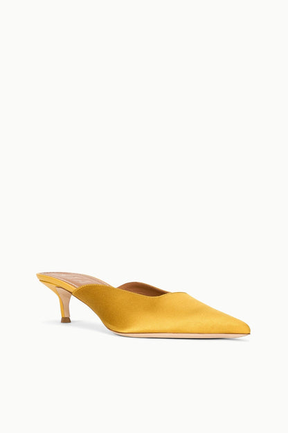 STAUD | Sebastian Kitten Heel Mule Goldenrod Satin