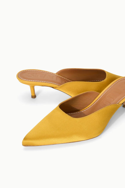 STAUD | Sebastian Kitten Heel Mule Goldenrod Satin