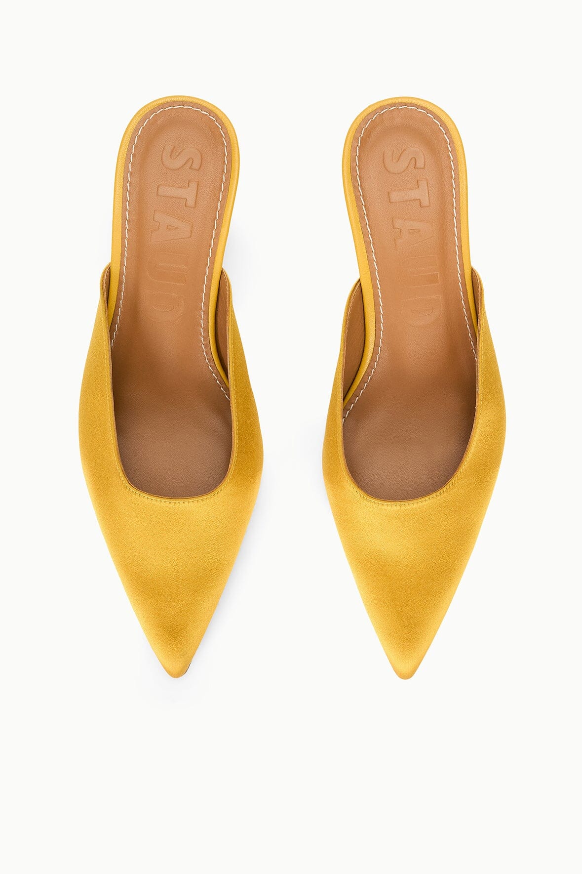 STAUD | Sebastian Kitten Heel Mule Goldenrod Satin