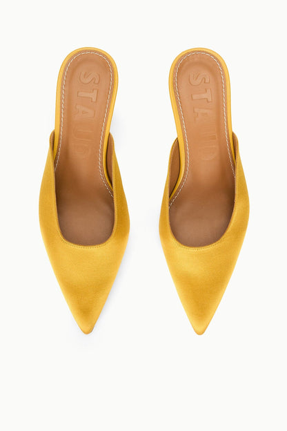 STAUD | Sebastian Kitten Heel Mule Goldenrod Satin