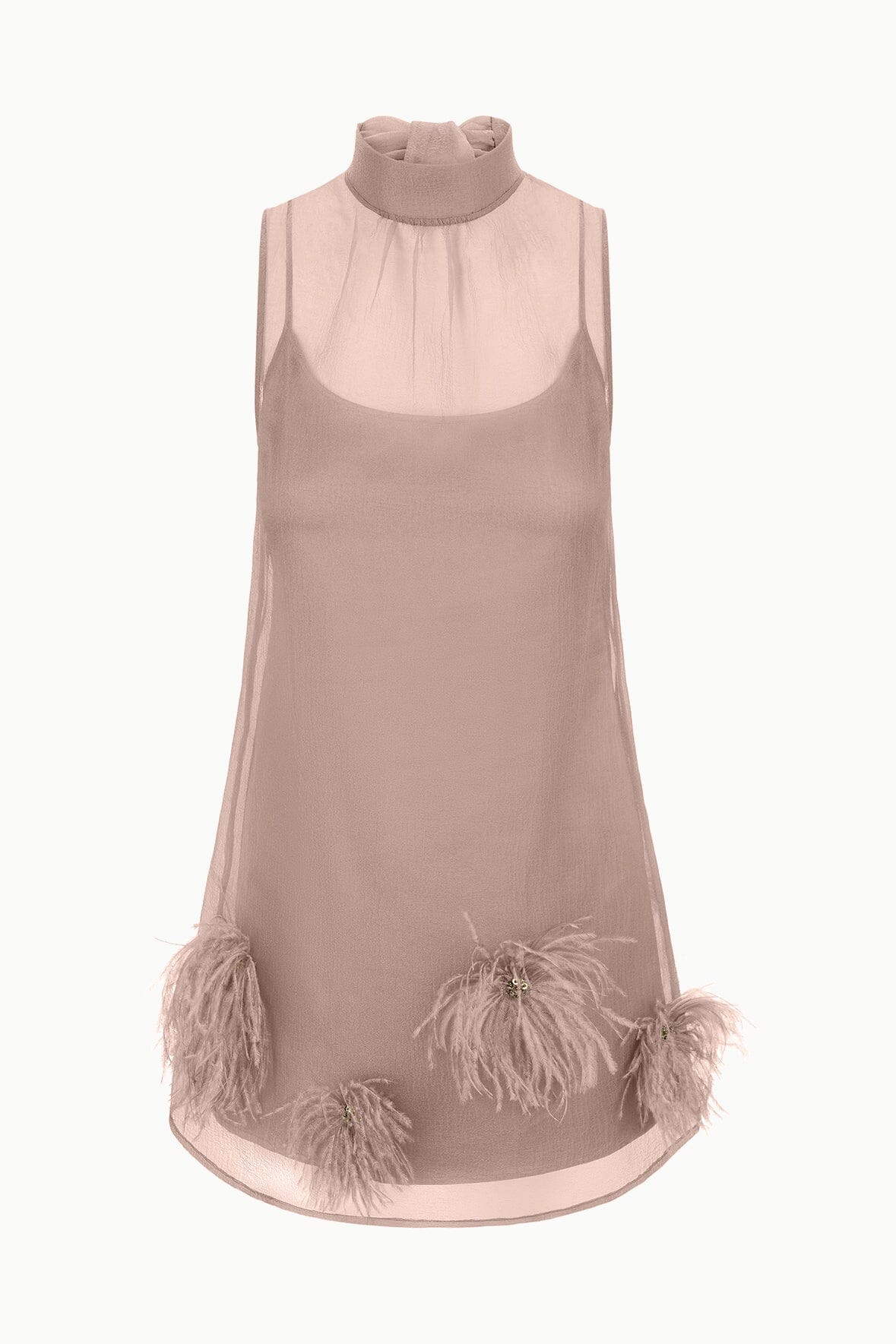 STAUD | Albee Mini Dress In Truffle - Sheer Organza Overlay