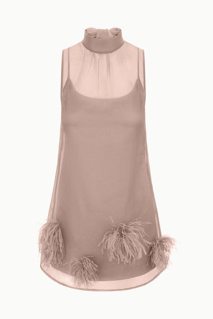 STAUD | Albee Mini Dress In Truffle - Sheer Organza Overlay