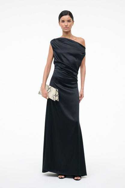 STAUD | Maxi Phare Silk Dress Black