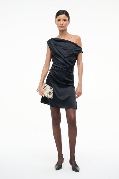 STAUD | Mini Phare Silk Dress Black