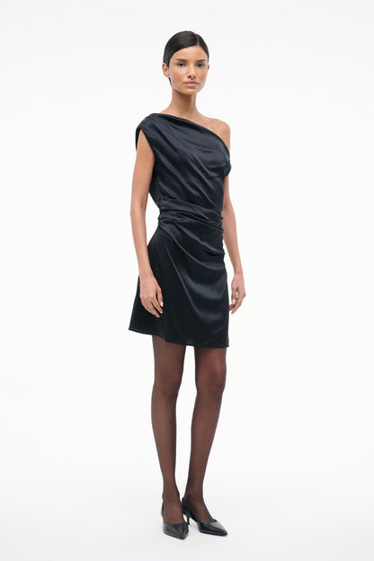 STAUD | Mini Phare Silk Dress Black