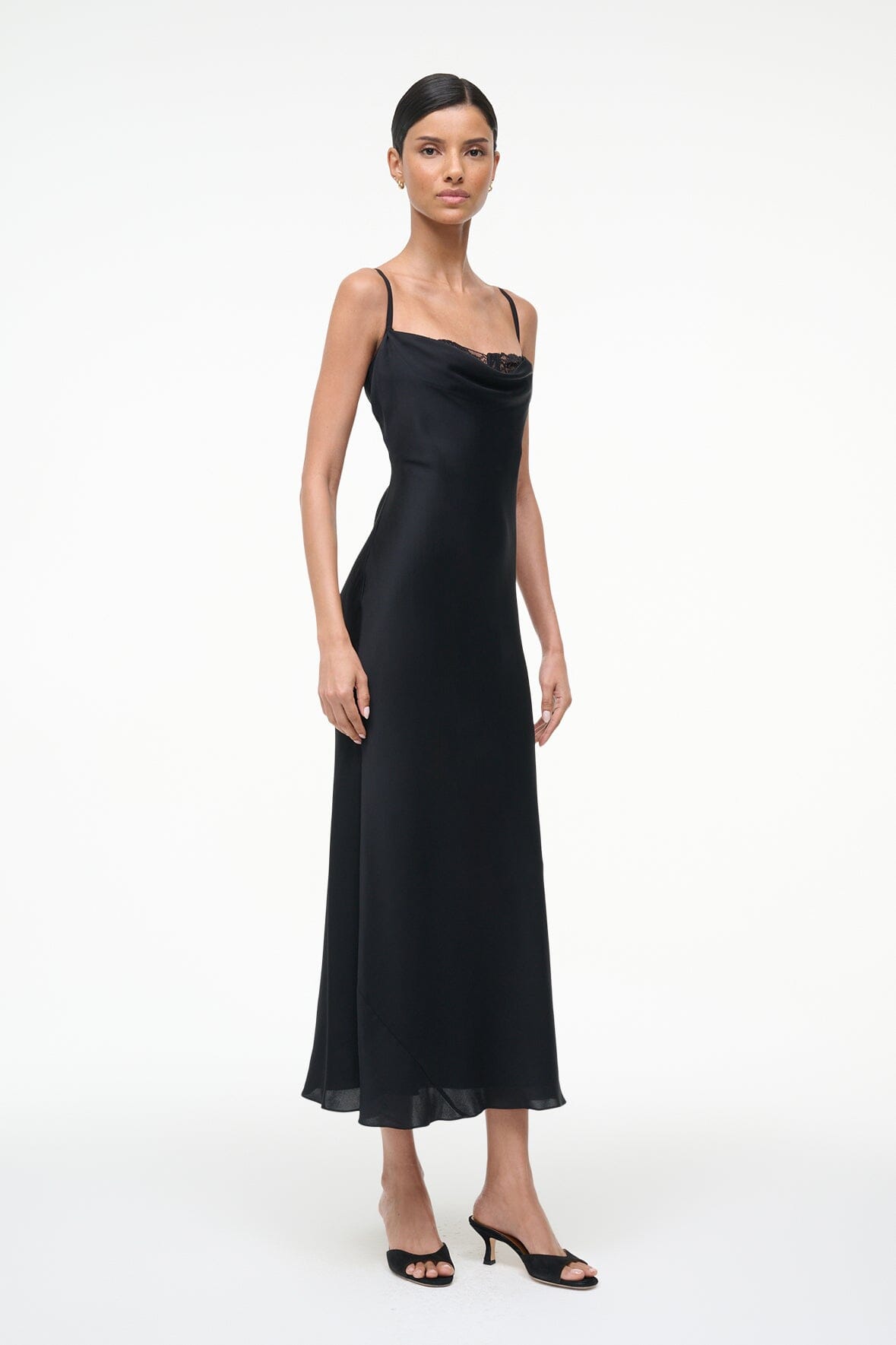 STAUD | Evangeline Silk Midi Dress Black