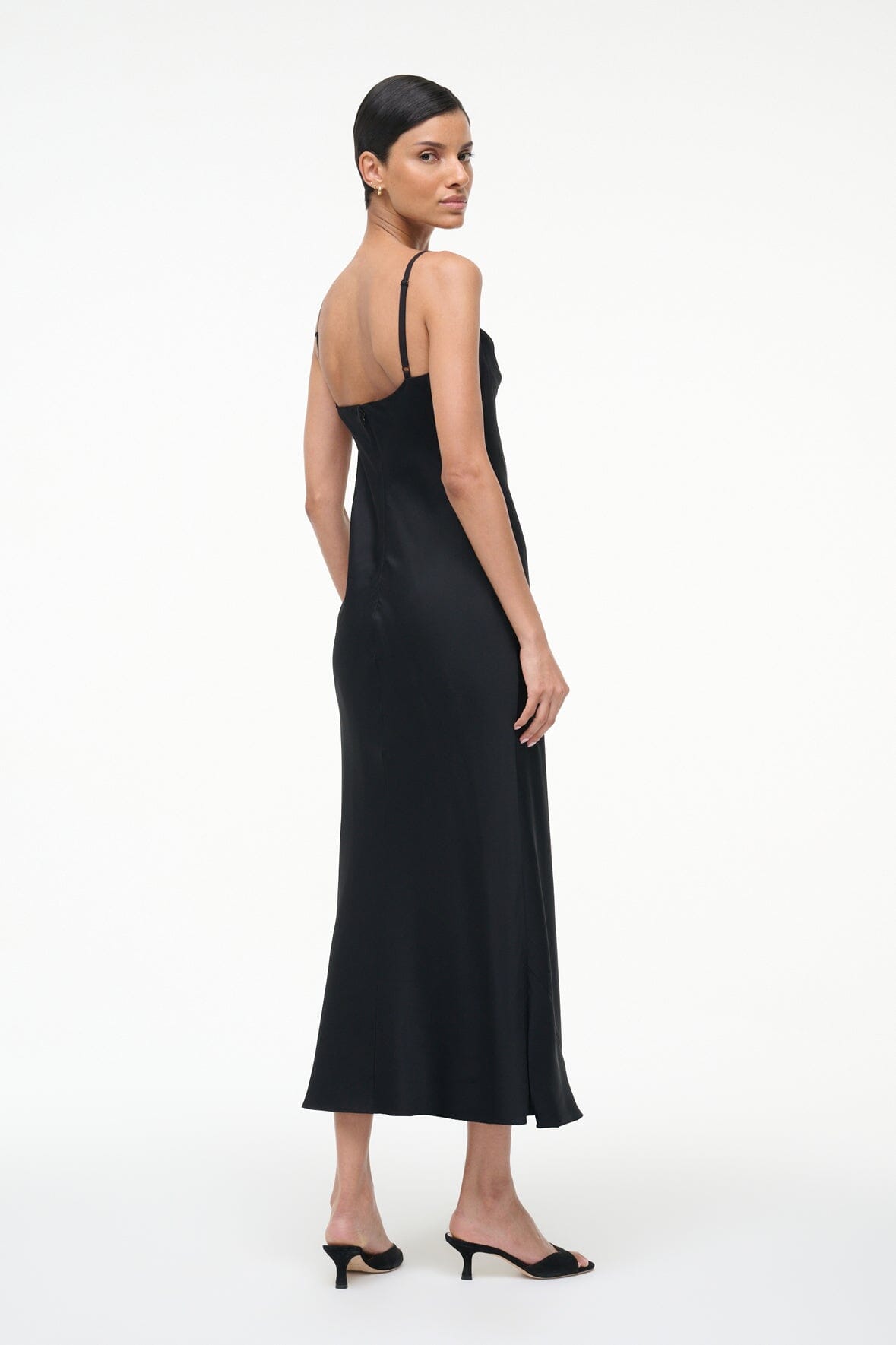 STAUD | Evangeline Silk Midi Dress Black