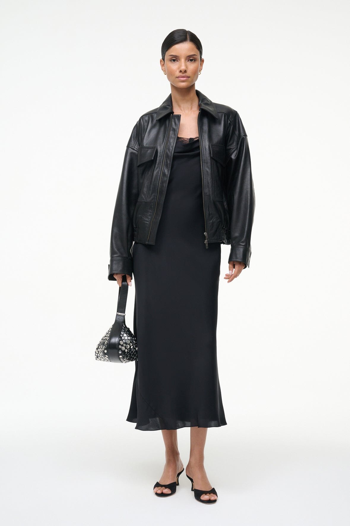 STAUD | Evangeline Silk Midi Dress Black