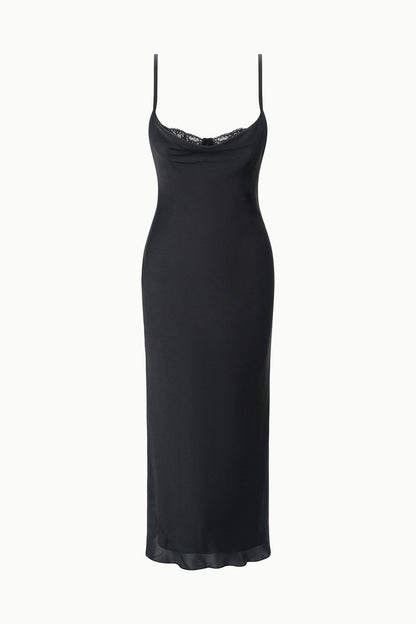 STAUD | Evangeline Silk Midi Dress Black