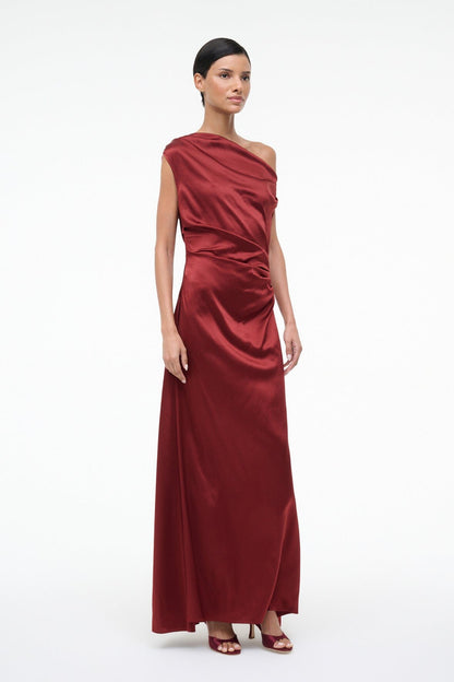 STAUD | Maxi Phare Silk Dress Sangria