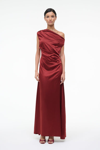 STAUD | Maxi Phare Silk Dress Sangria