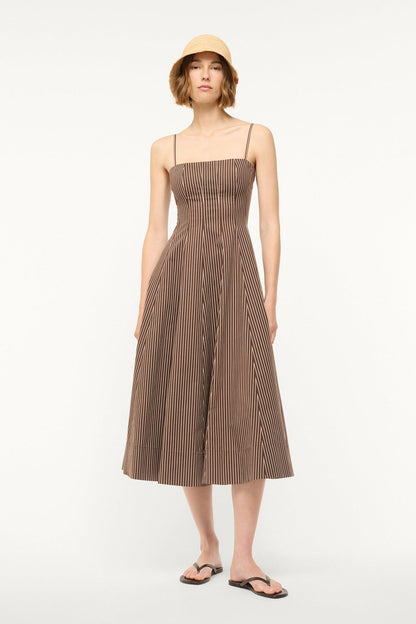 STAUD | Wylie Dress Dark Oak Micro Stripe