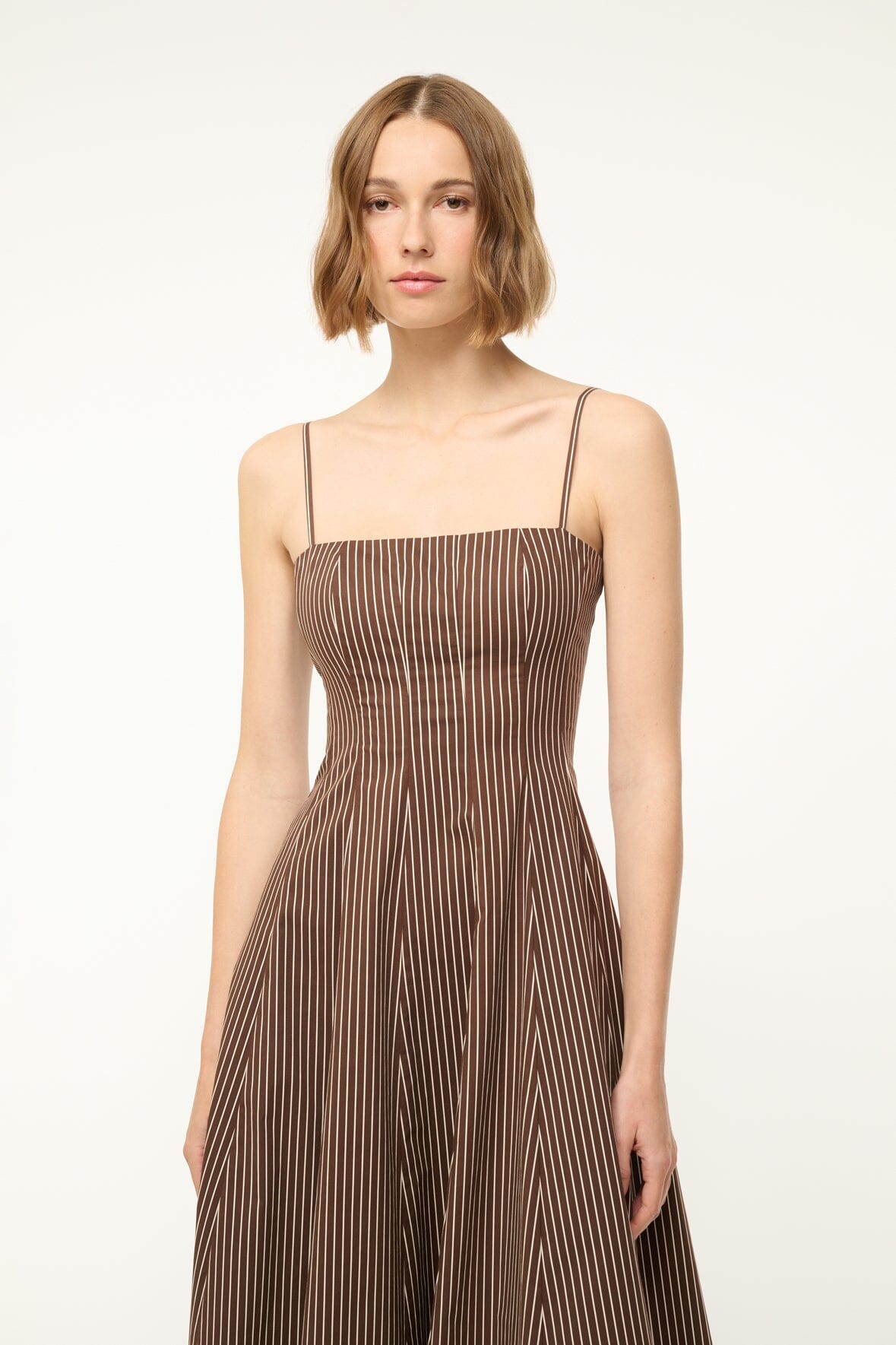 STAUD | Wylie Dress Dark Oak Micro Stripe