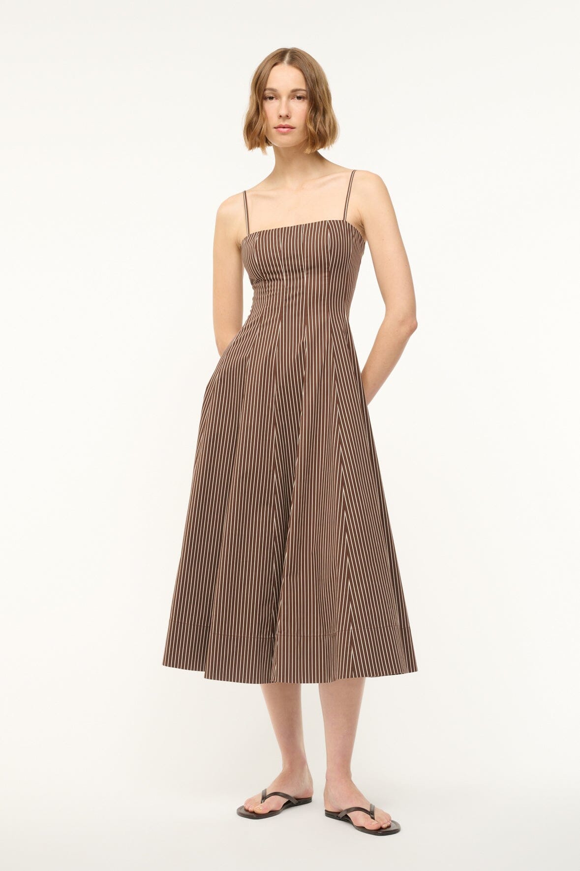 STAUD | Wylie Dress Dark Oak Micro Stripe