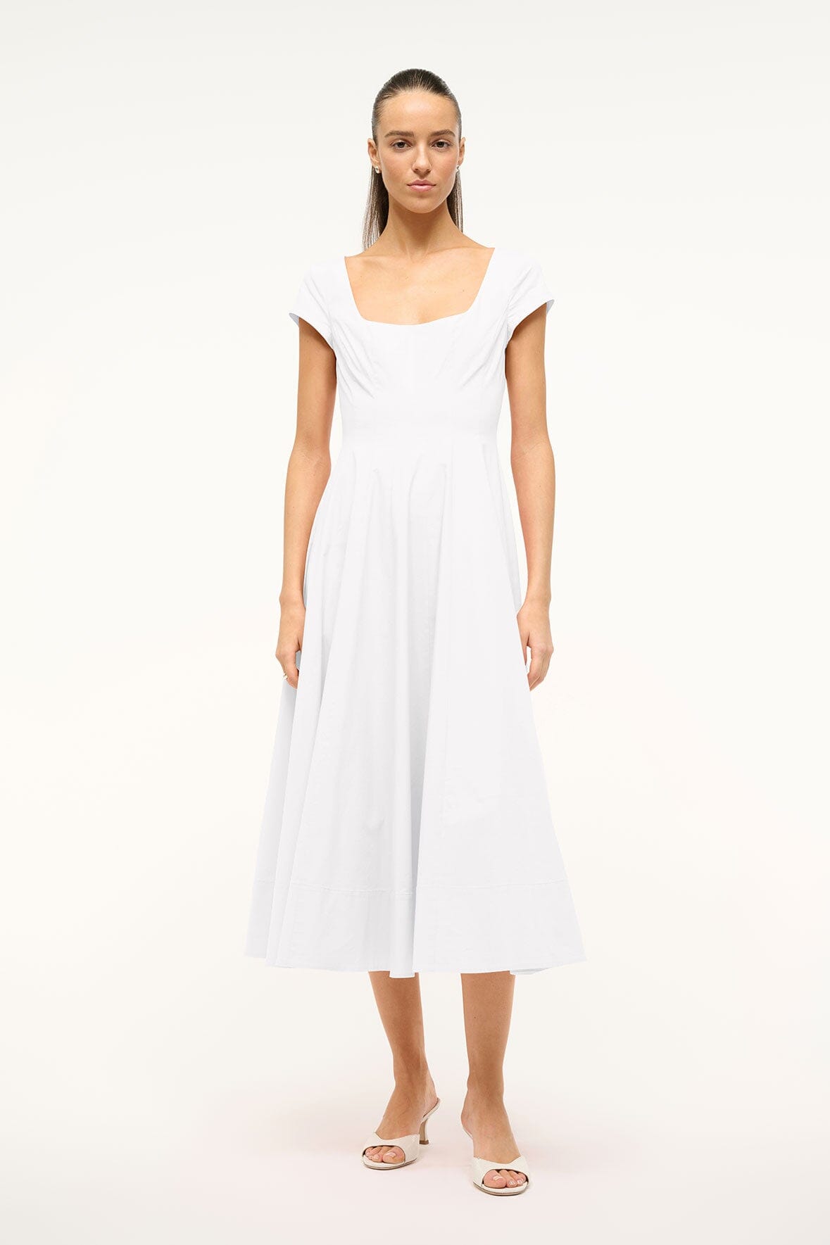 STAUD | Short Sleeve Wells Dress White