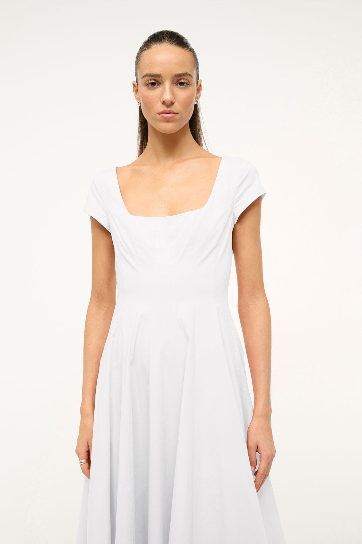 STAUD | Short Sleeve Wells Dress White