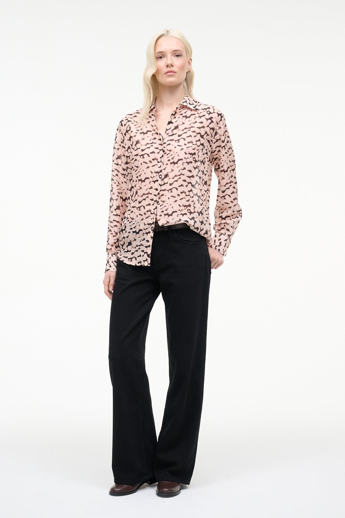 STAUD | Roxbury Silk Shirt Almond Black