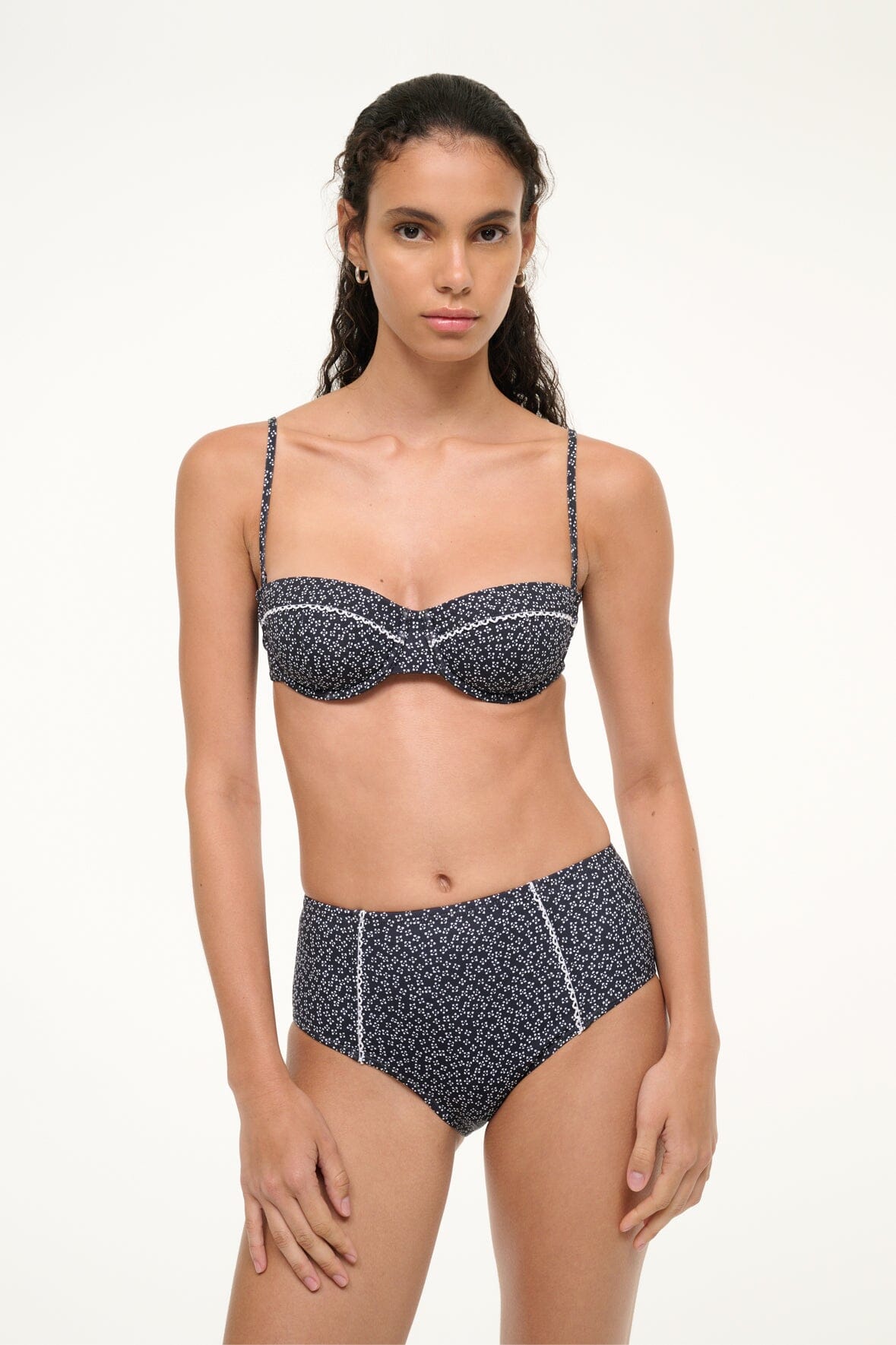 STAUD | Jo Balconette Bikini Top Black Woodblock Ditsy Floral
