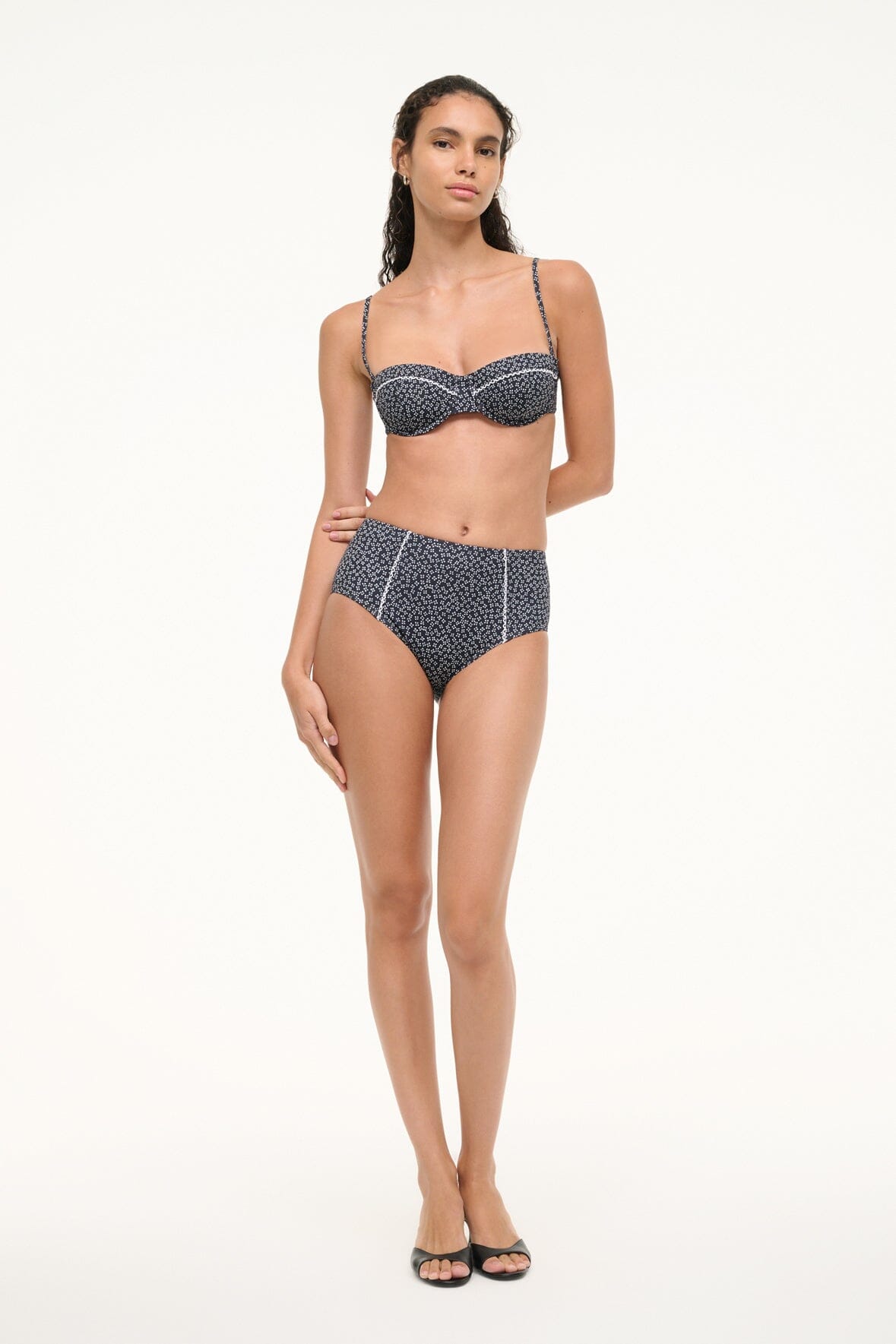 STAUD | Brenton Bikini Bottom Black Woodblock Ditsy Floral