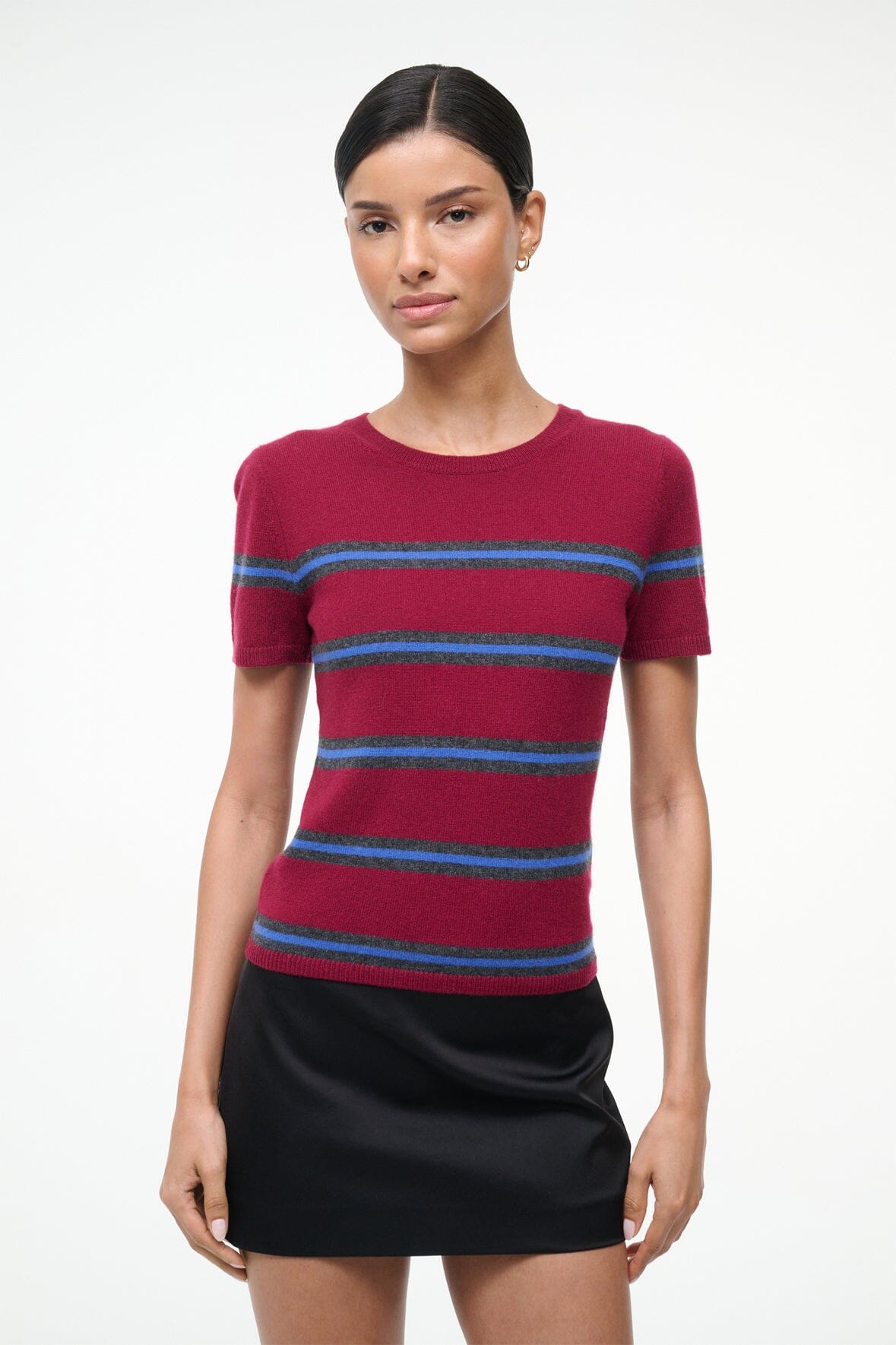 STAUD | Easy Cashmere Tee Crimson Stripe