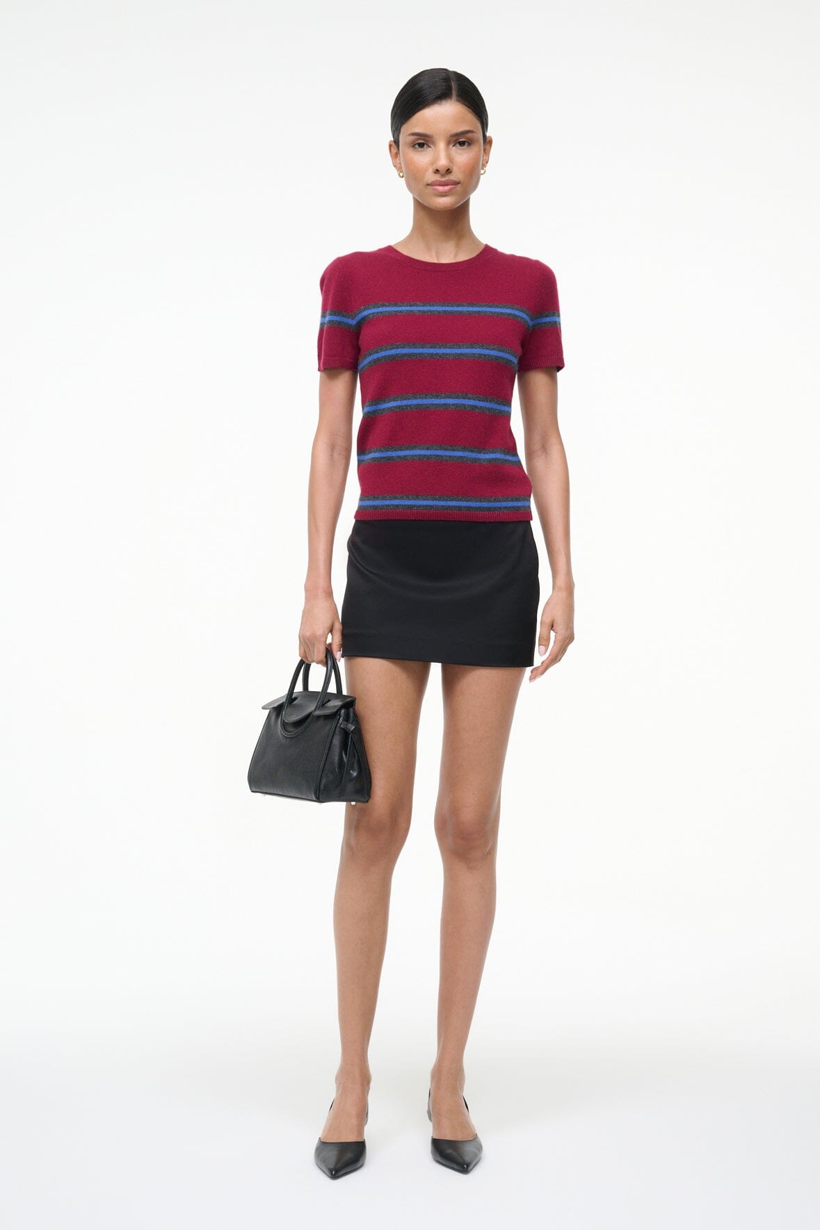 STAUD | Easy Cashmere Tee Crimson Stripe