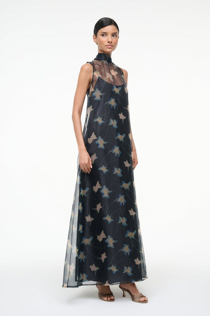 STAUD | Albee Dress - Sheer Dark Floral Organza With High Neck