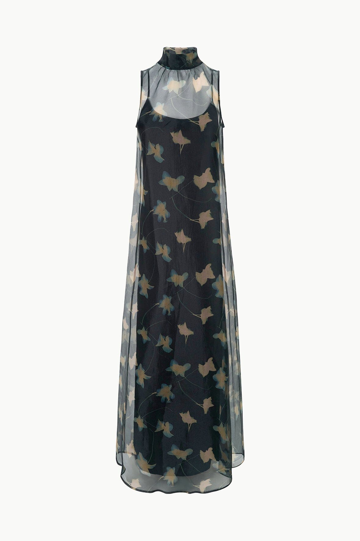 STAUD | Albee Dress - Sheer Dark Floral Organza With High Neck
