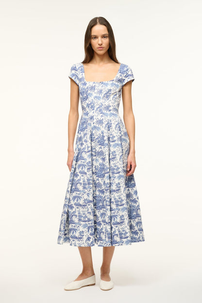 STAUD | Short Sleeve Wells Dress Blue Toile