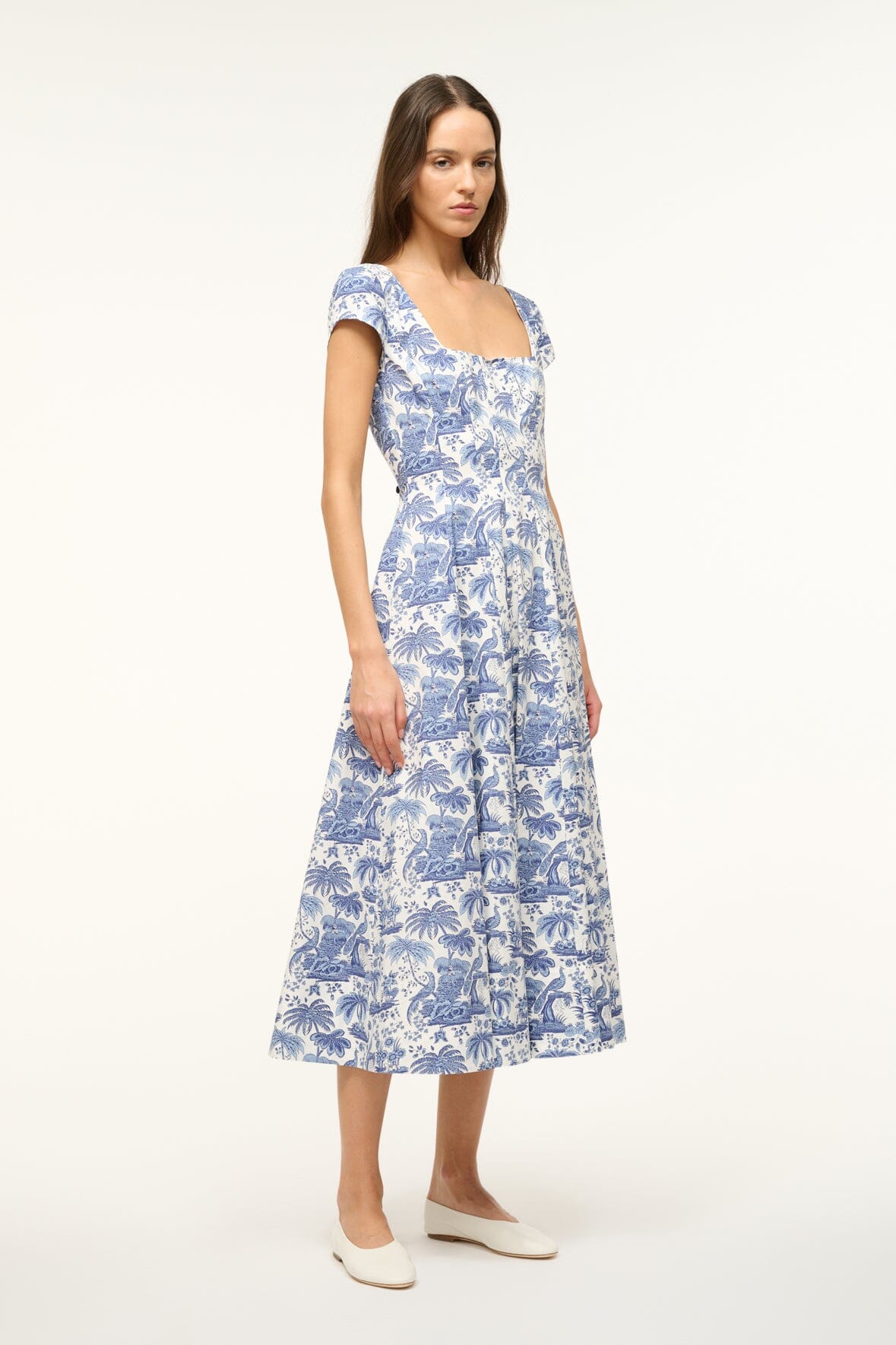 STAUD | Short Sleeve Wells Dress Blue Toile