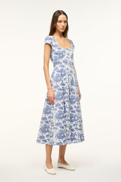 STAUD | Short Sleeve Wells Dress Blue Toile