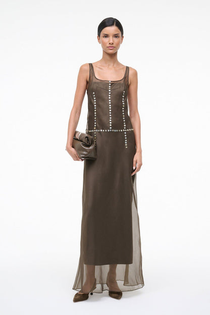 STAUD | Greta Silk Dress Soil