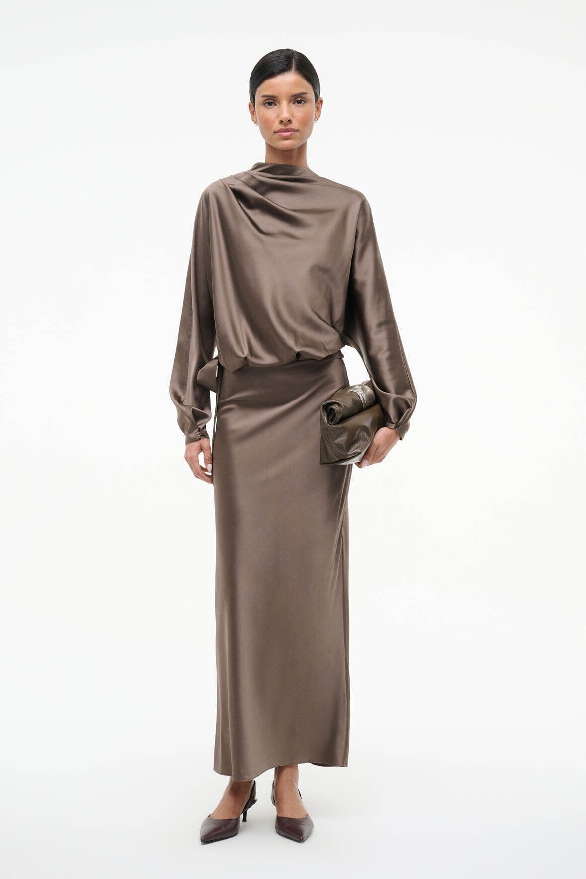 STAUD | Phoebe Silk Dress Truffle