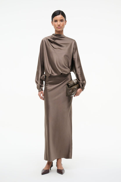 STAUD | Phoebe Silk Dress Truffle