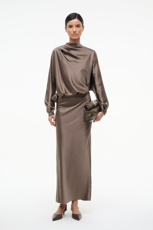 STAUD | Phoebe Silk Dress Truffle