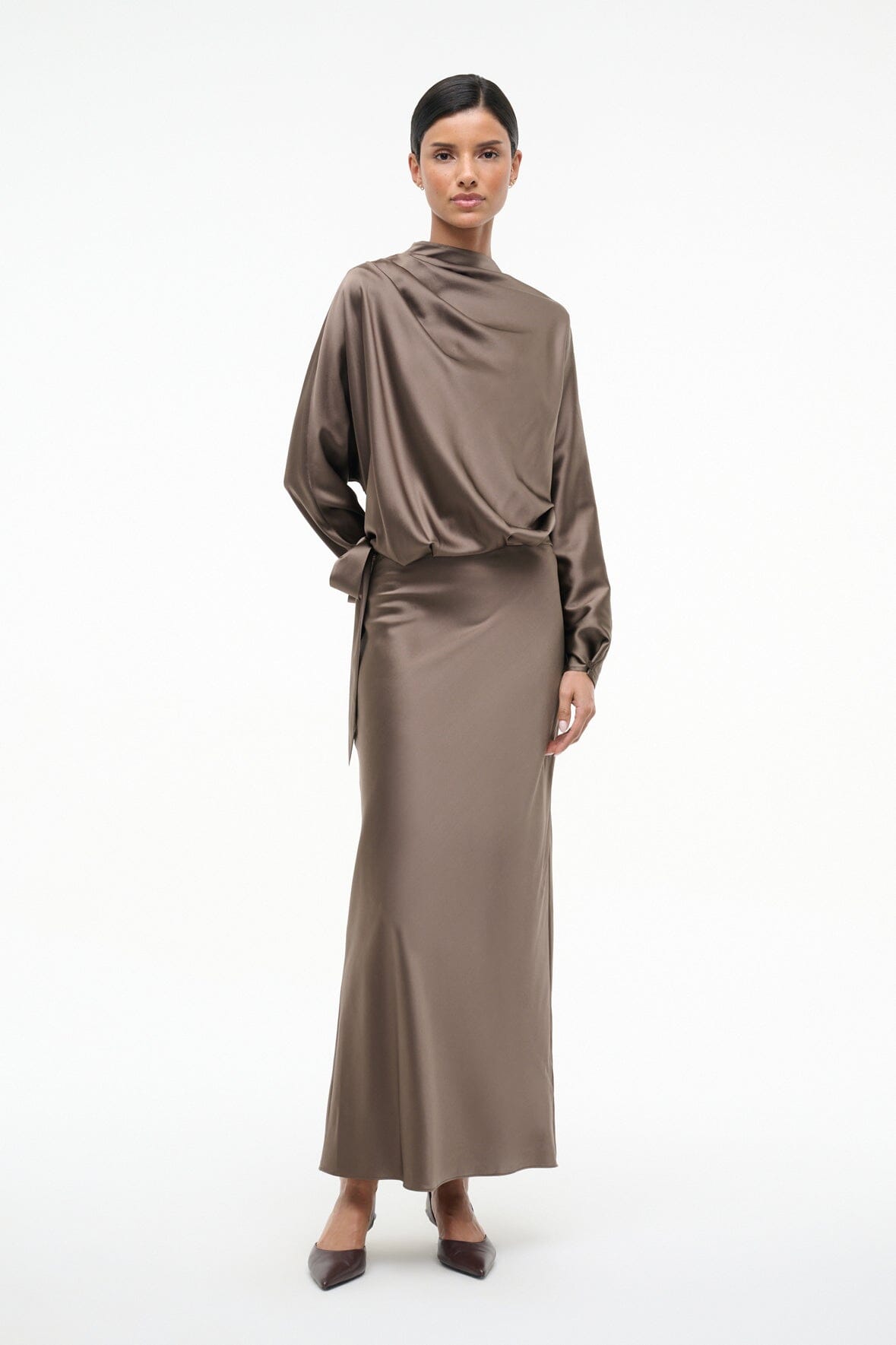 STAUD | Phoebe Silk Dress Truffle