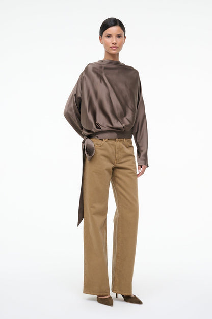 STAUD | Phoebe Silk Top Truffle