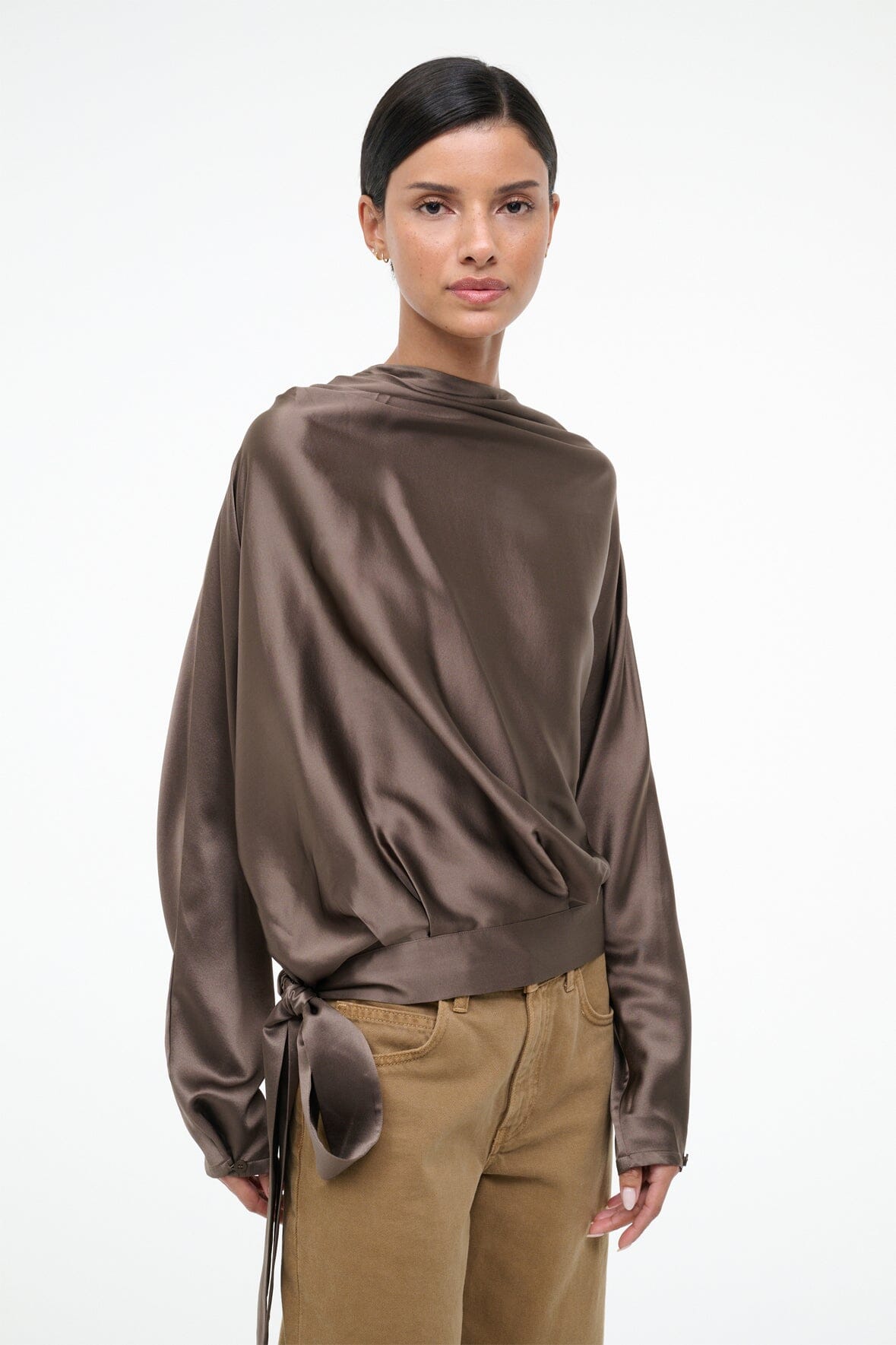 STAUD | Phoebe Silk Top Truffle