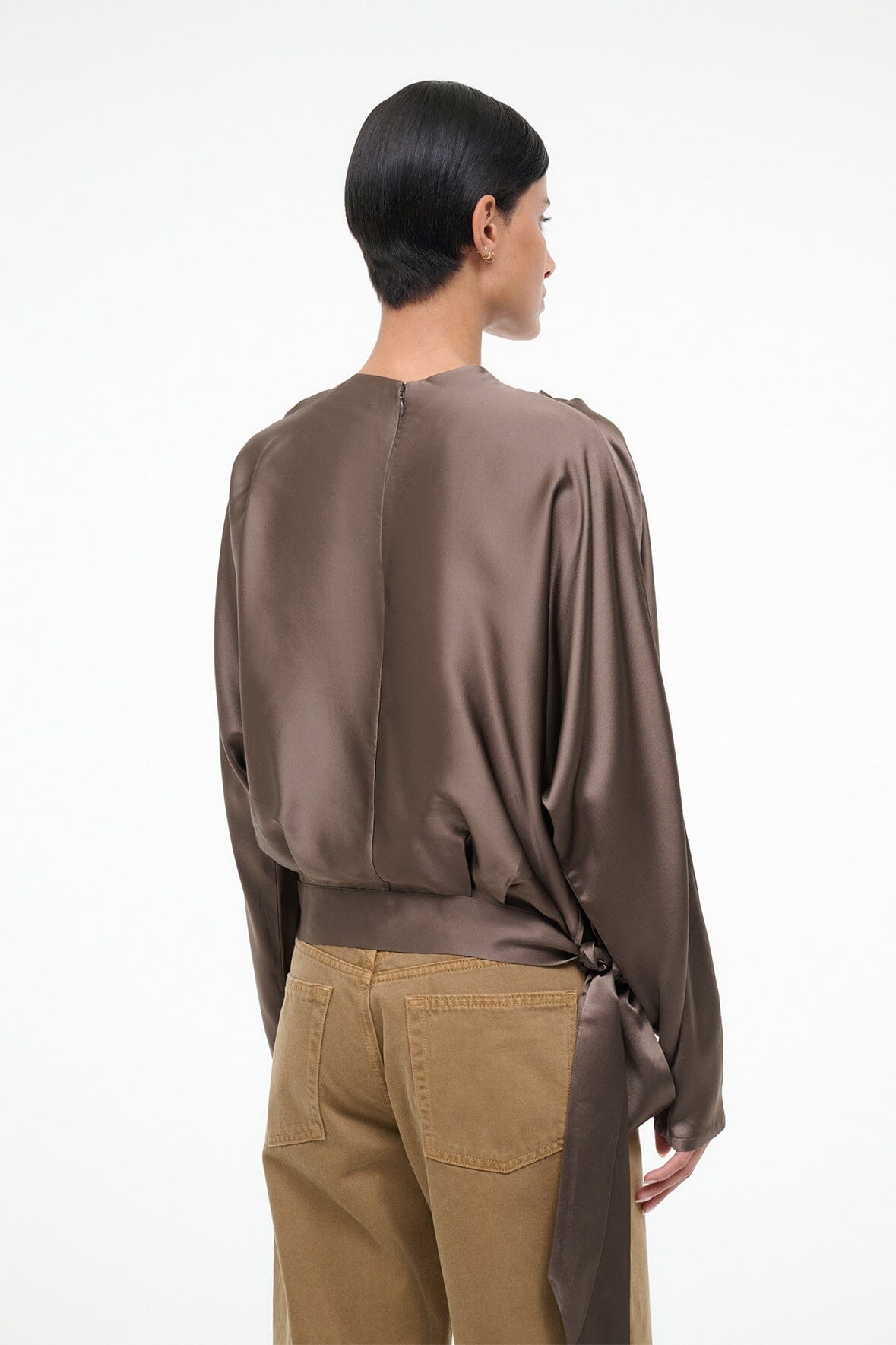 STAUD | Phoebe Silk Top Truffle