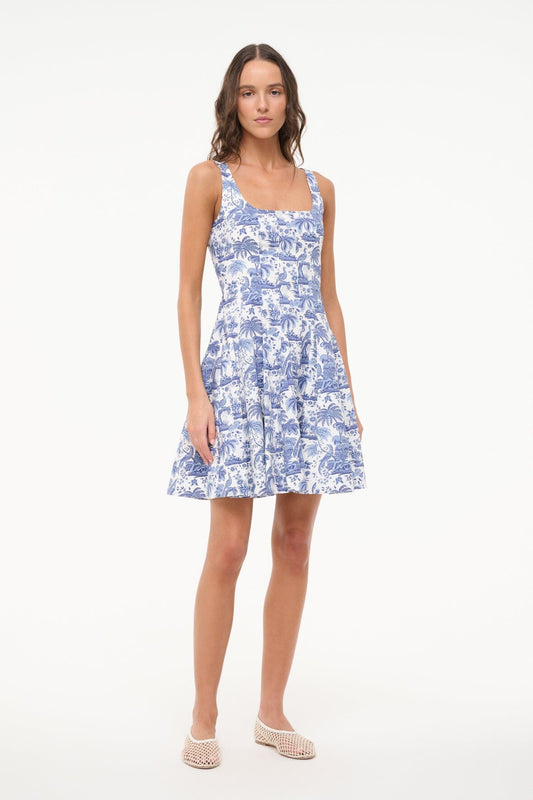 STAUD | Mini Wells Dress - Blue Toile